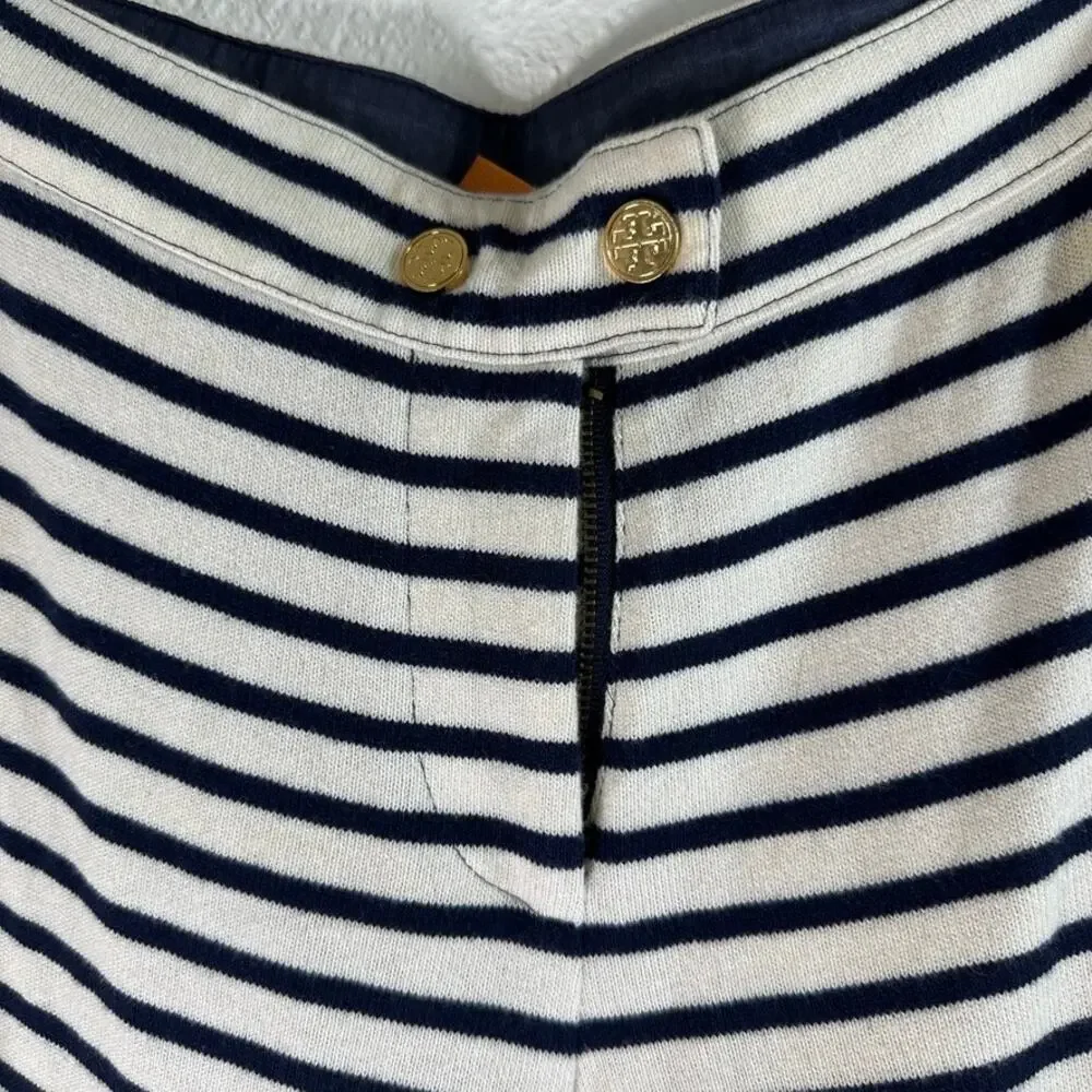 Tory Burch Navy White Striped Cotton Suit Wide Leg Pants Blazer Small Women’s